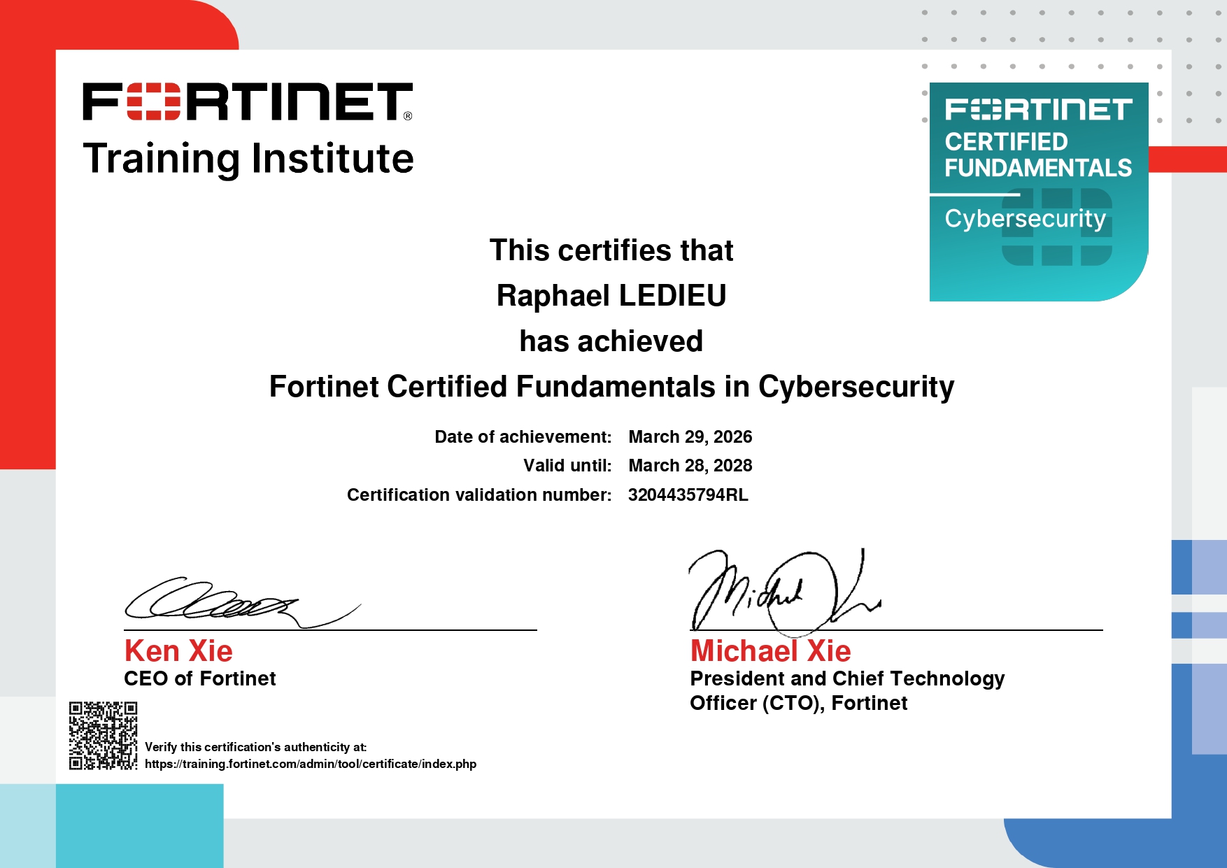 Certification Fortinet FCF - Cybersecurity Fundamentals